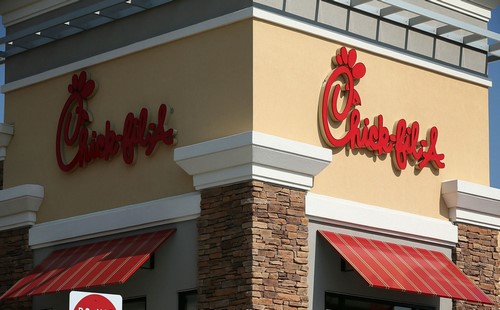 SPRINGFIELD, VA - JULY 26:  The signs of a Chick-fil-A are seen July 26, 2012 in Springfield, Virginia. The recent comments on supporting traditional marriage which made by Chick-fil-A CEO Dan Cathy has sparked a big debate on the issue.  (Photo by Alex Wong/Getty Images)