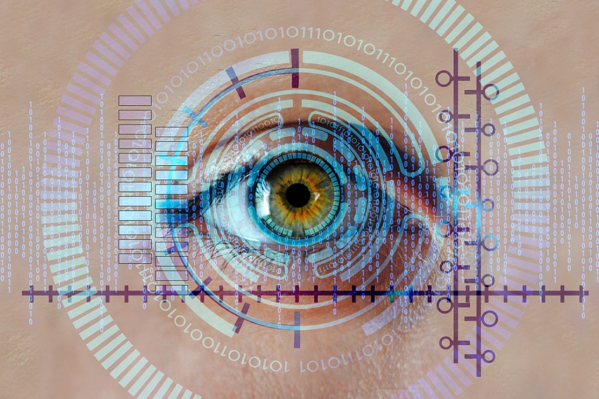 An eye being scanned for biometrics data.
